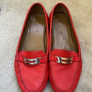 Coach New York Women's Vibrant Coral Red Leather Loafers size 11 flats